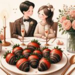 chocolate covered strawberries on a romantic table set for Valentine's day