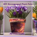 three decoupaged pots of flowering crocus