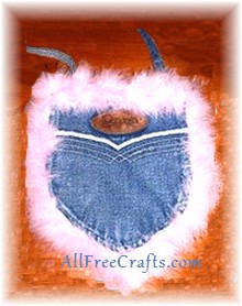 denim pocket purse with feather trim