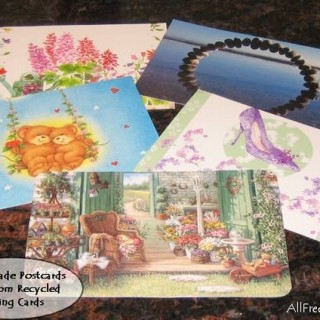 Postcards made from greeting cards.