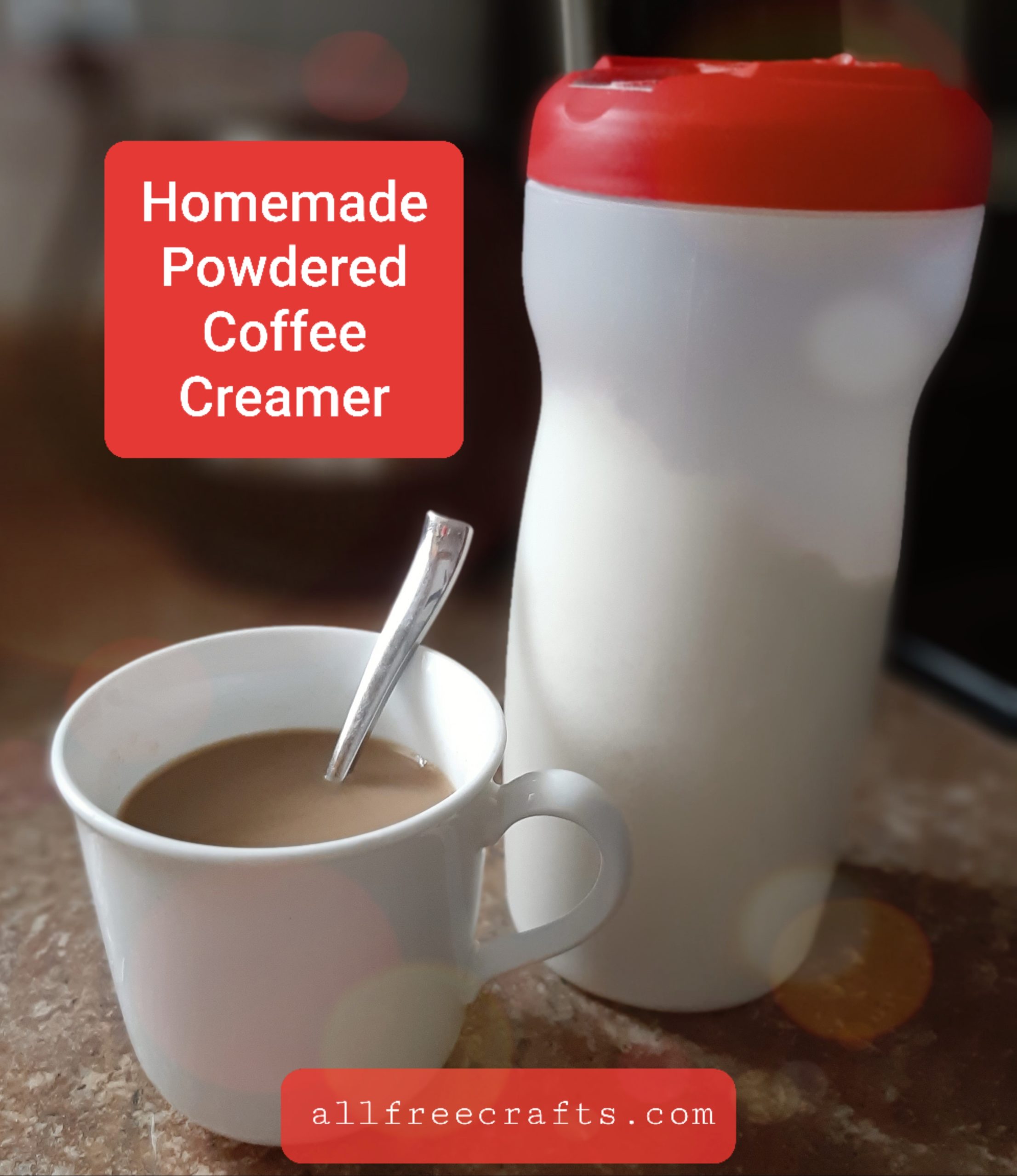 cup of coffee beside homemade powdered coffee creamer