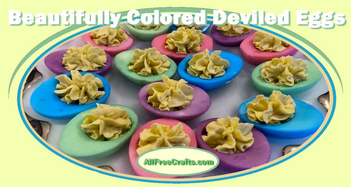 deviled eggs colored in blue, green, purple and pink