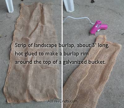 making landscape burlap into a even-edged rim for a bucket